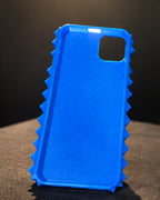 Electric-blue Prickly Phone Case upright, showing spikes and shape