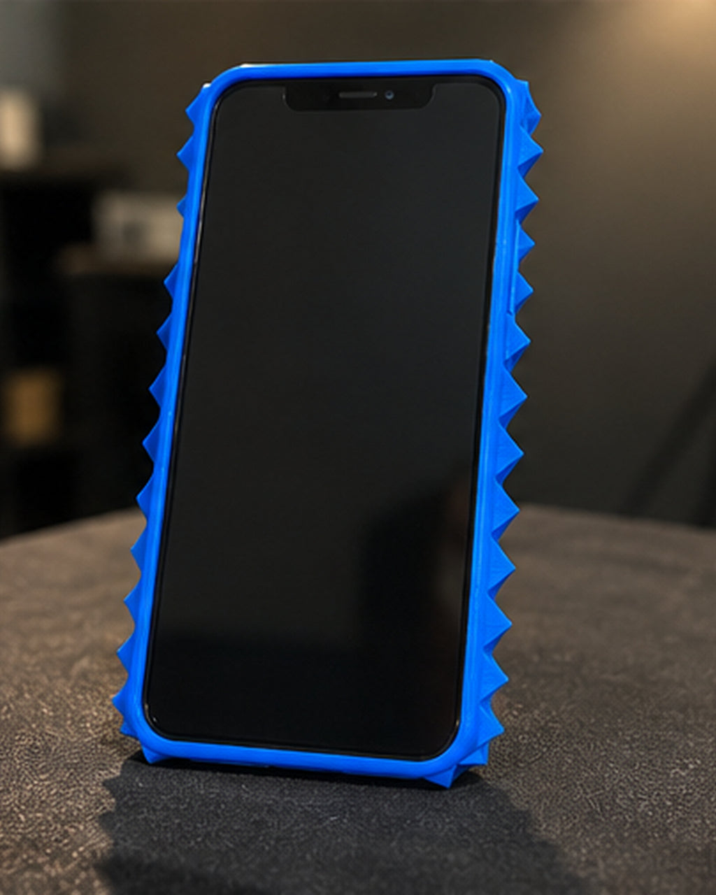 Front view of a phone fitted with the Prickly Phone Case