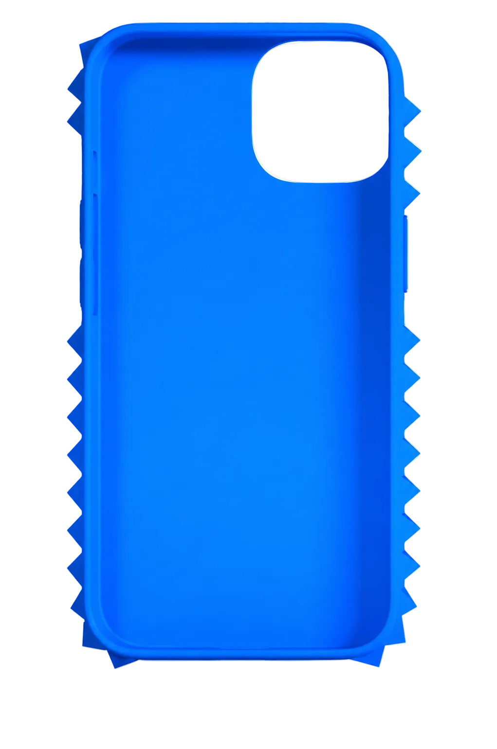 Electric-blue Prickly Phone Case with flexible pyramid-shaped spikes along its sides